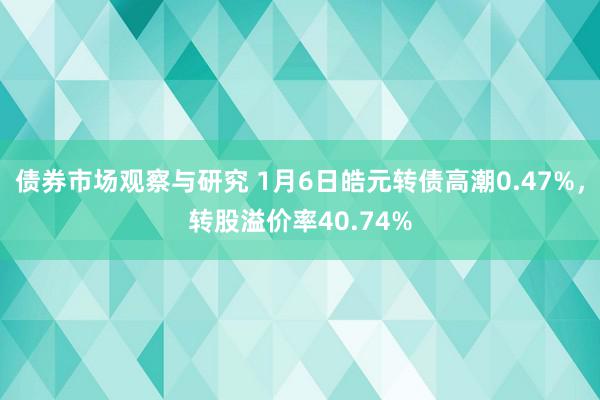 债券市场观察与研究 1月6日皓元转债高潮0.47%，转股溢价率40.74%