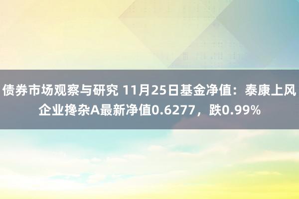 债券市场观察与研究 11月25日基金净值：泰康上风企业搀杂A最新净值0.6277，跌0.99%