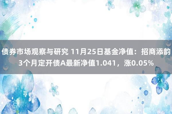 债券市场观察与研究 11月25日基金净值：招商添韵3个月定开债A最新净值1.041，涨0.05%