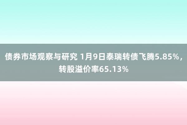 债券市场观察与研究 1月9日泰瑞转债飞腾5.85%，转股溢价率65.13%