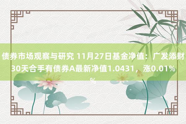 债券市场观察与研究 11月27日基金净值：广发添财30天合手有债券A最新净值1.0431，涨0.01%